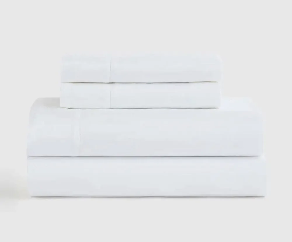 Quince Signature Giza Cotton Sateen Twin Sheet Set White NWOT 3 Pc Bedding